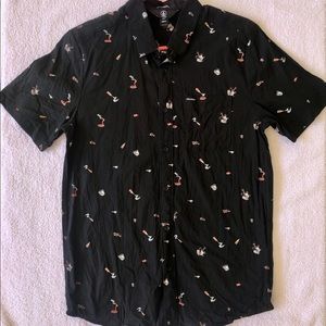 Volcom Modern Fit Black Casual Pattern Button Down M